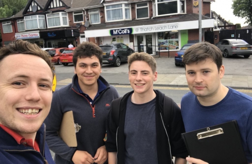 Jordan Lewis campaigning in Besses