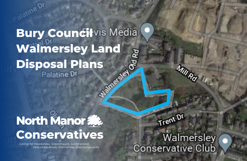 North Manor Conservative Councillors, Roger Brown, Liam Dean and Khalid Hussain alert residents to the portion of land Bury Council want to dispose of