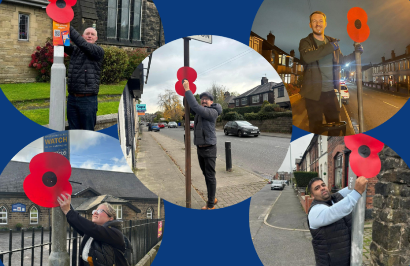 councillors put up poppies across bury